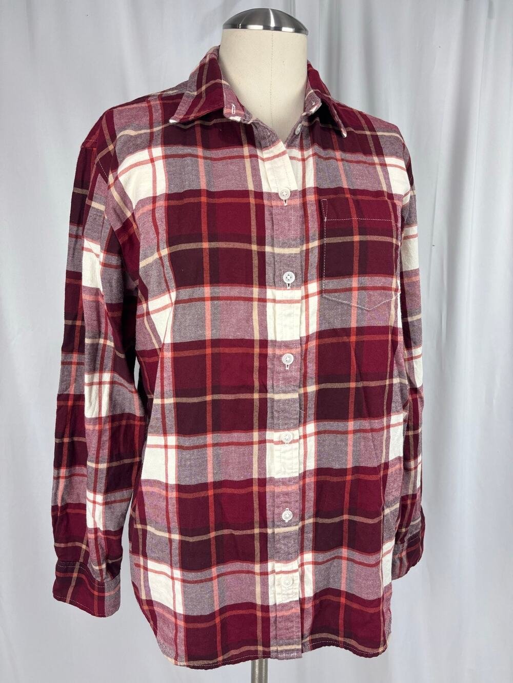 J.Crew Womens Plaid Flannel Shirt Size Extra Small XS Maroon Pink Button Up Top